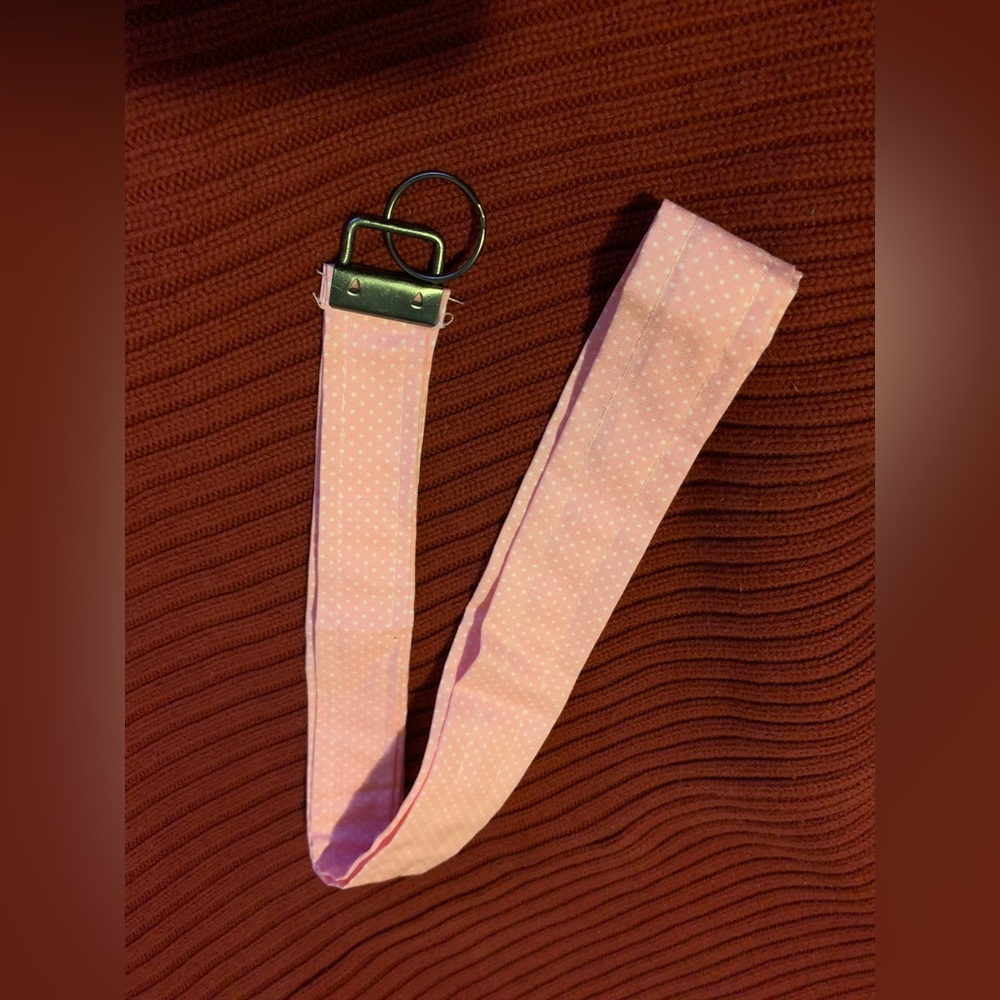 White Poka Dot and pink lanyard